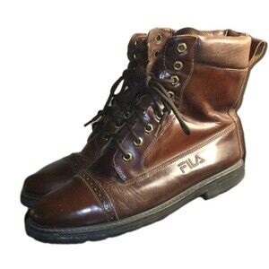 Fila Y2K Mens Size 10 1/2 D Brown Leather Cap Toe Lace Up Ankle Boots Brazil